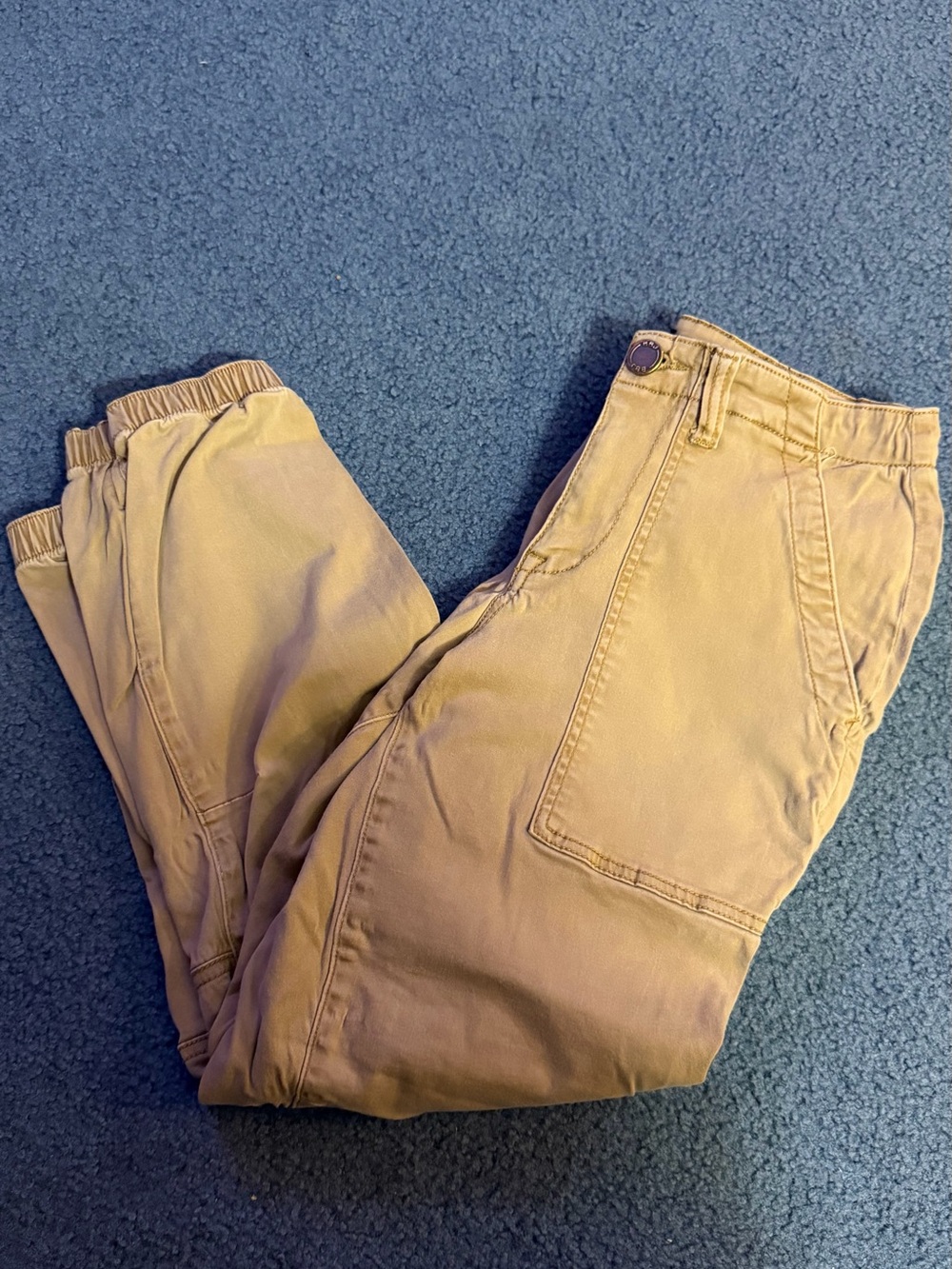Women’s Cargo Jogger Jeans in Tan — Elastic Waist Utility Style
